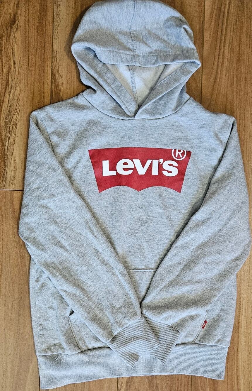 Levi's Pullover Hoodie Kids Boys Size Medium Gray Logo Print Long Sleeve